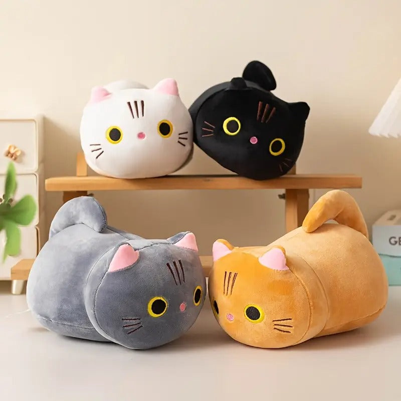 9.84" Mushroom Bear Cartoon Cat Plush Toy – Soft Stuffed Kitten in White, Black, Orange & Gray – Cute Gift for Kids