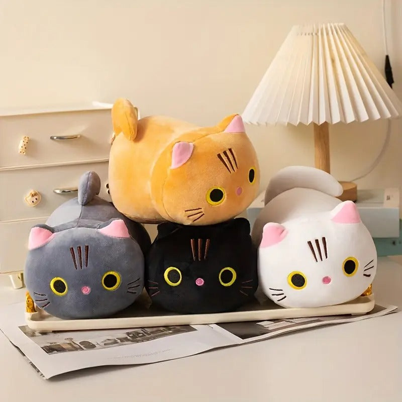 9.84" Mushroom Bear Cartoon Cat Plush Toy – Soft Stuffed Kitten in White, Black, Orange & Gray – Cute Gift for Kids