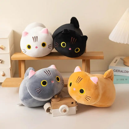 9.84" Mushroom Bear Cartoon Cat Plush Toy – Soft Stuffed Kitten in White, Black, Orange & Gray – Cute Gift for Kids