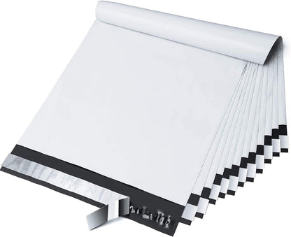 100 Poly Mailers Self-Sealing Shipping Bags for Small Business, White, Waterproof & Thick