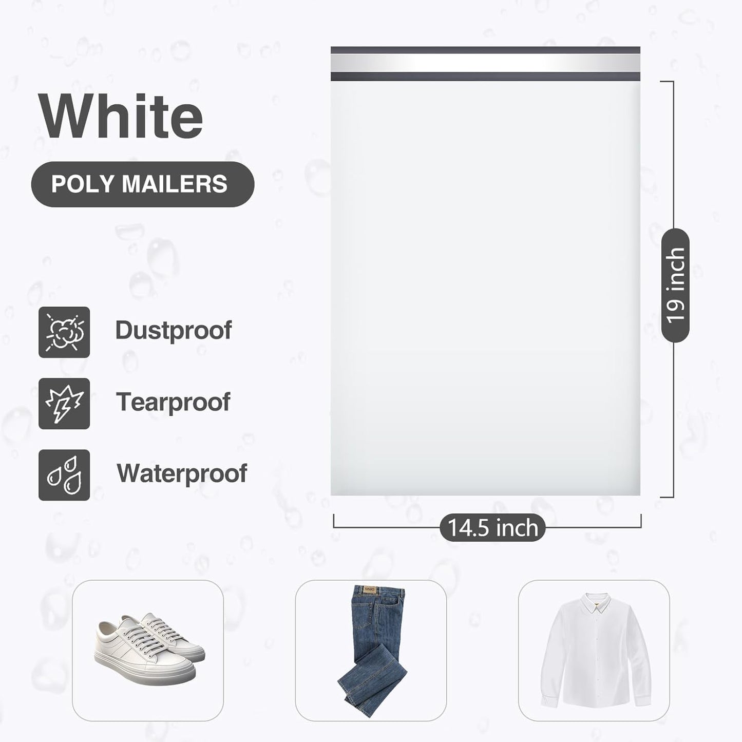 100 Poly Mailers Self-Sealing Shipping Bags for Small Business, White, Waterproof & Thick