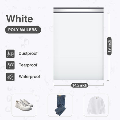 100 Poly Mailers Self-Sealing Shipping Bags for Small Business, White, Waterproof & Thick