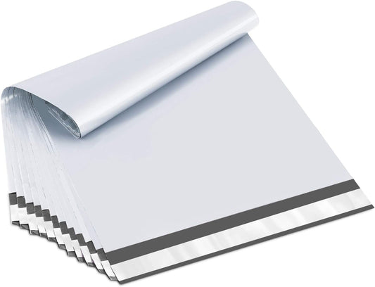 100 Poly Mailers Self-Sealing Shipping Bags for Small Business, White, Waterproof & Thick
