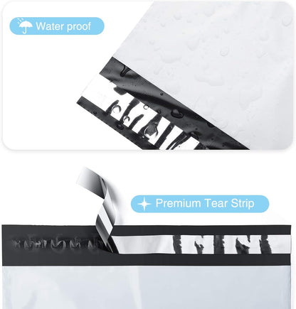 100 Poly Mailers Self-Sealing Shipping Bags for Small Business, White, Waterproof & Thick