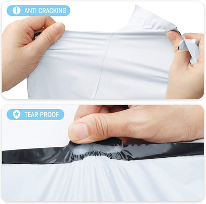 100 Poly Mailers Self-Sealing Shipping Bags for Small Business, White, Waterproof & Thick