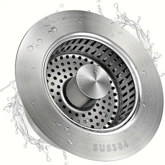 Upgraded 3-in-1 Kitchen Sink Drain Stopper & Strainer – Stainless Steel Pop-Up Stopper + Anti-Clogging Basket