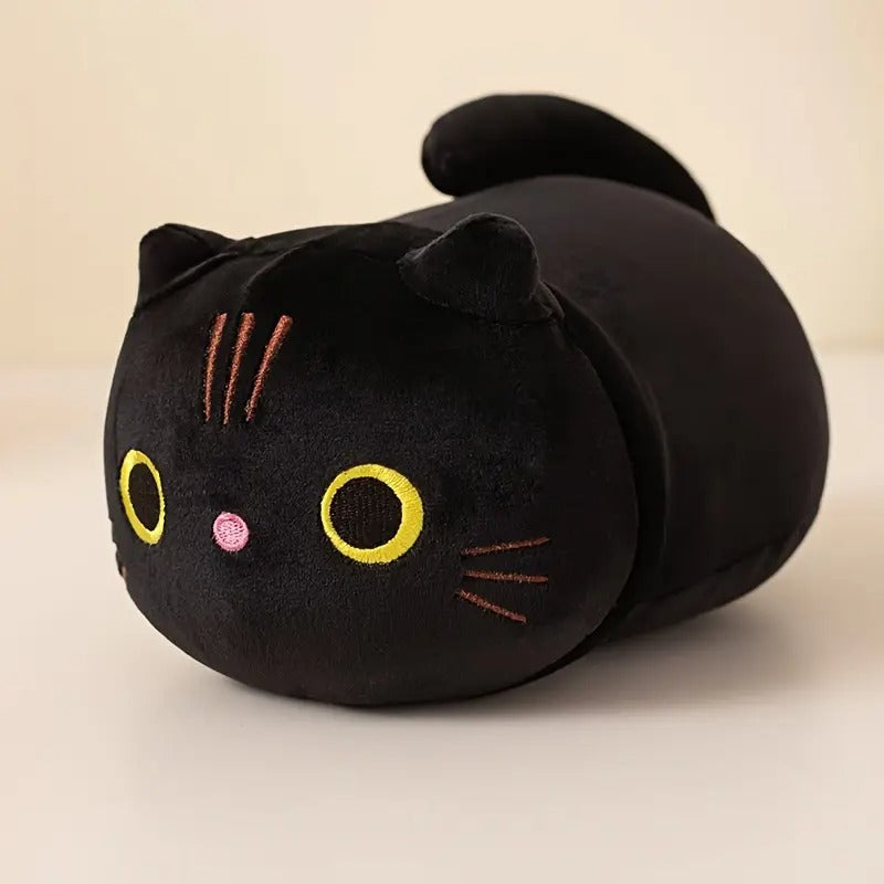 9.84" Mushroom Bear Cartoon Cat Plush Toy – Soft Stuffed Kitten in White, Black, Orange & Gray – Cute Gift for Kids