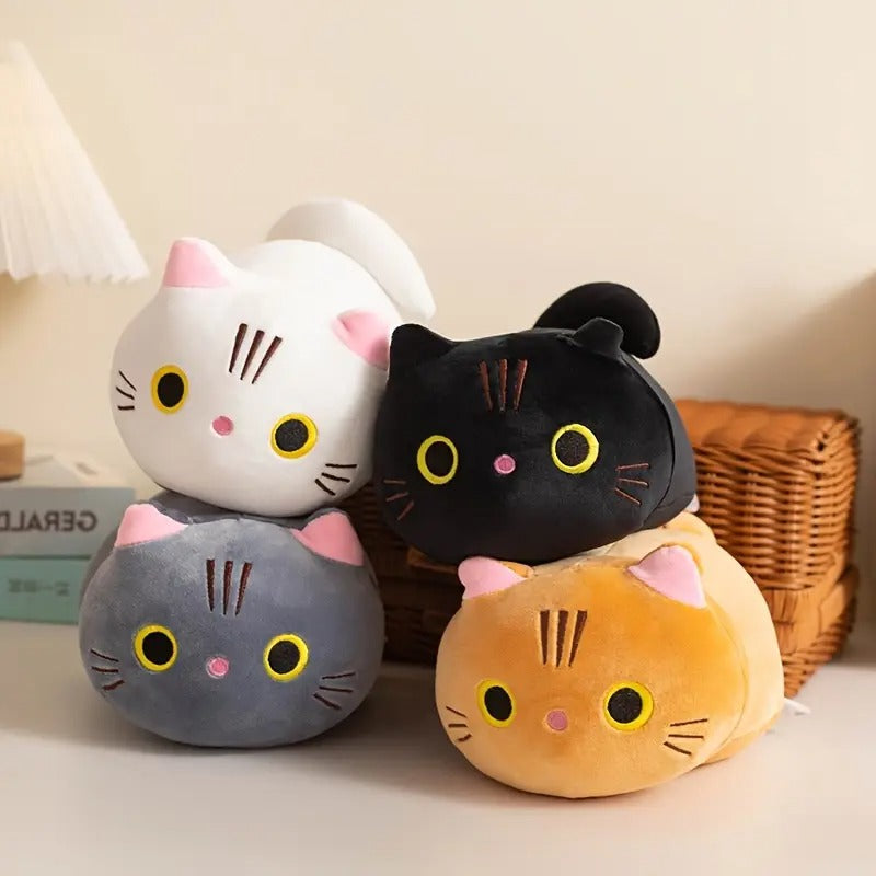 9.84" Mushroom Bear Cartoon Cat Plush Toy – Soft Stuffed Kitten in White, Black, Orange & Gray – Cute Gift for Kids