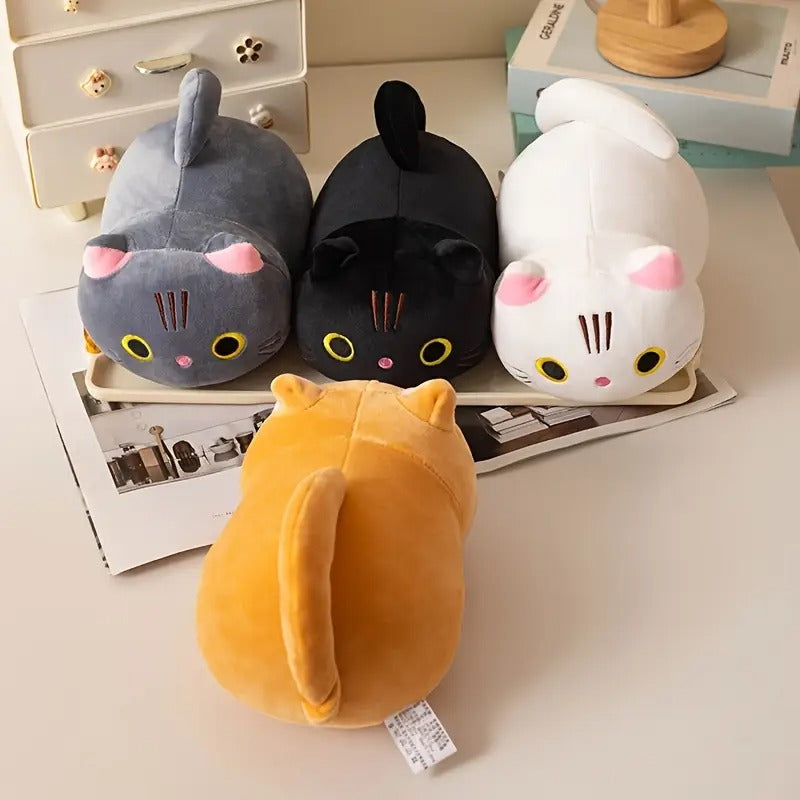 9.84" Mushroom Bear Cartoon Cat Plush Toy – Soft Stuffed Kitten in White, Black, Orange & Gray – Cute Gift for Kids