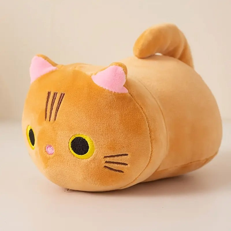 9.84" Mushroom Bear Cartoon Cat Plush Toy – Soft Stuffed Kitten in White, Black, Orange & Gray – Cute Gift for Kids