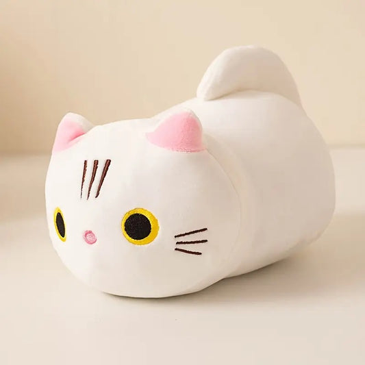 9.84" Mushroom Bear Cartoon Cat Plush Toy – Soft Stuffed Kitten in White, Black, Orange & Gray – Cute Gift for Kids